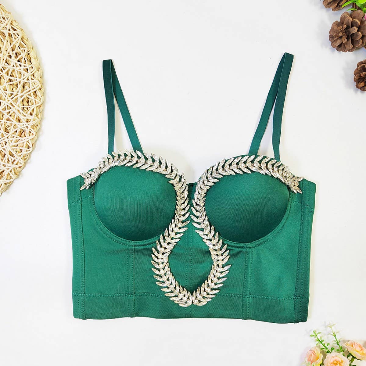 LEAF RHINESTONE HIGH-END HERRINGBONE CORSET_CWMM4178