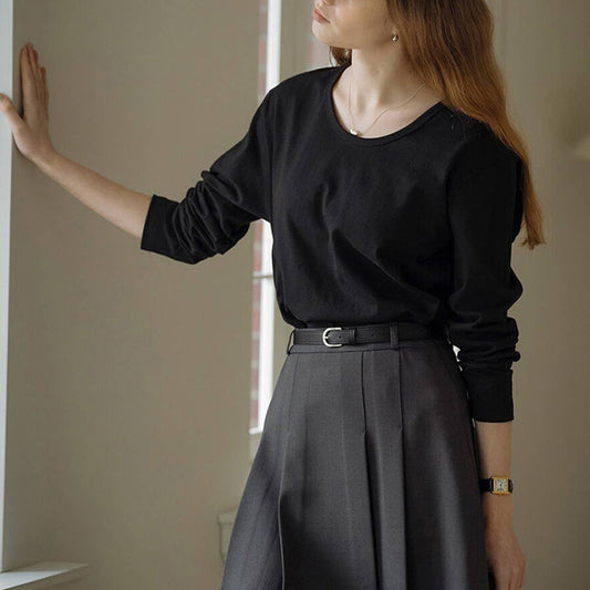 FASHIONABLE COTTON CREW-NECK LONG-SLEEVED TOP