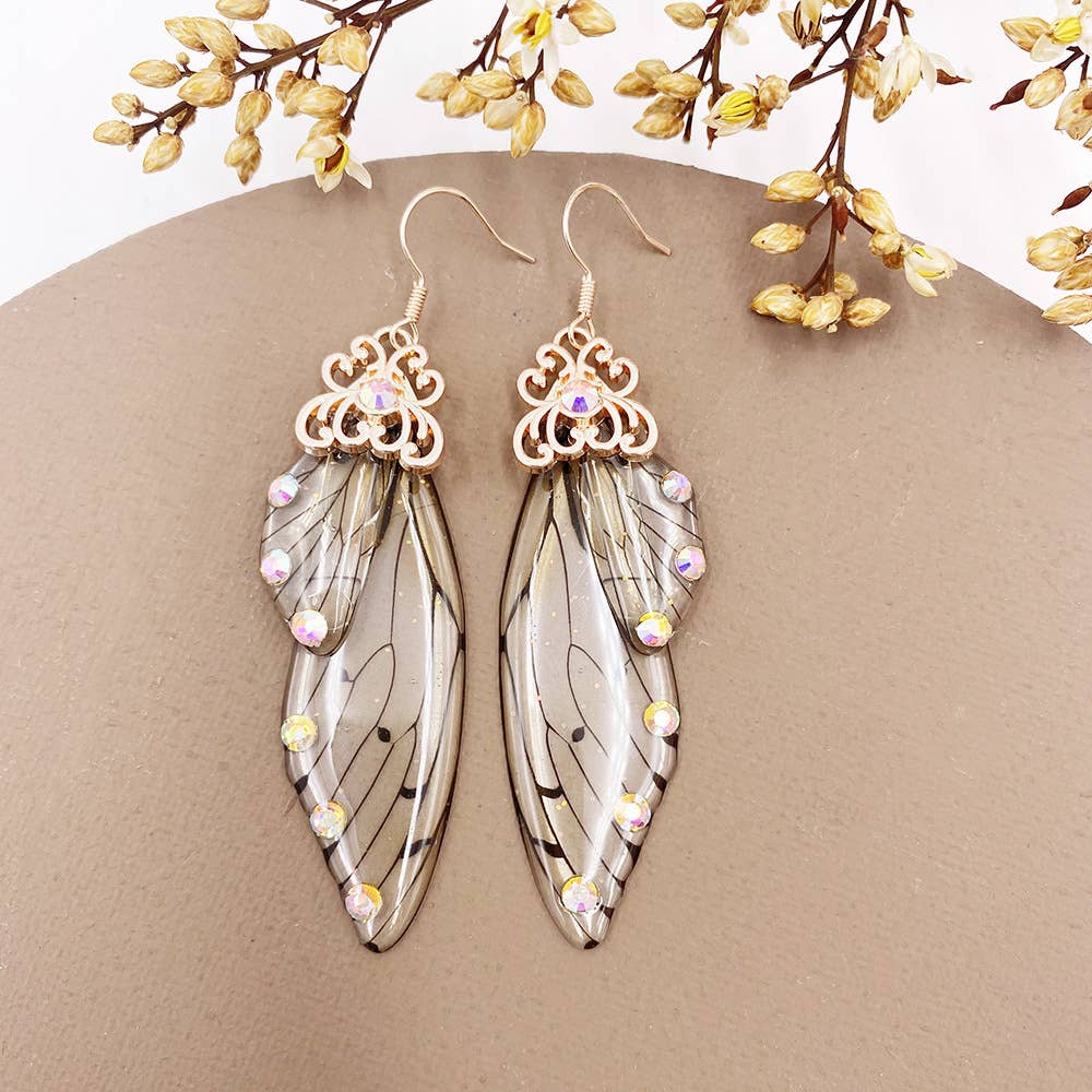 Elegant long earrings with cicada wing wings