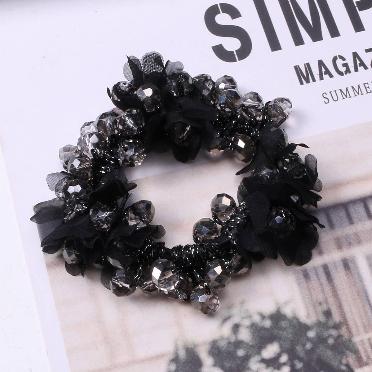 Cute Crystal Heart Organza Elastic Hair Tie