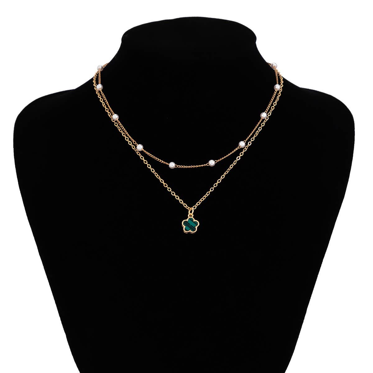 SIMPLE IMITATION PEARL BEADED FLOWER NECKLACE_CWAJE1133