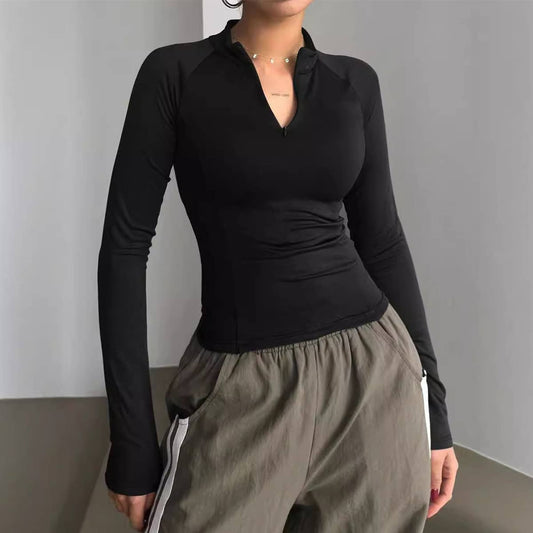 SOLID COLOR Y2K HALF NECK CROPPED TOP