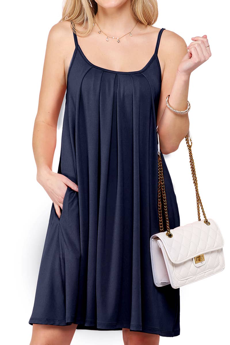 CWDSD10371-P_PLEATS DETAILED DRESS WITH POCKET AND STRAP