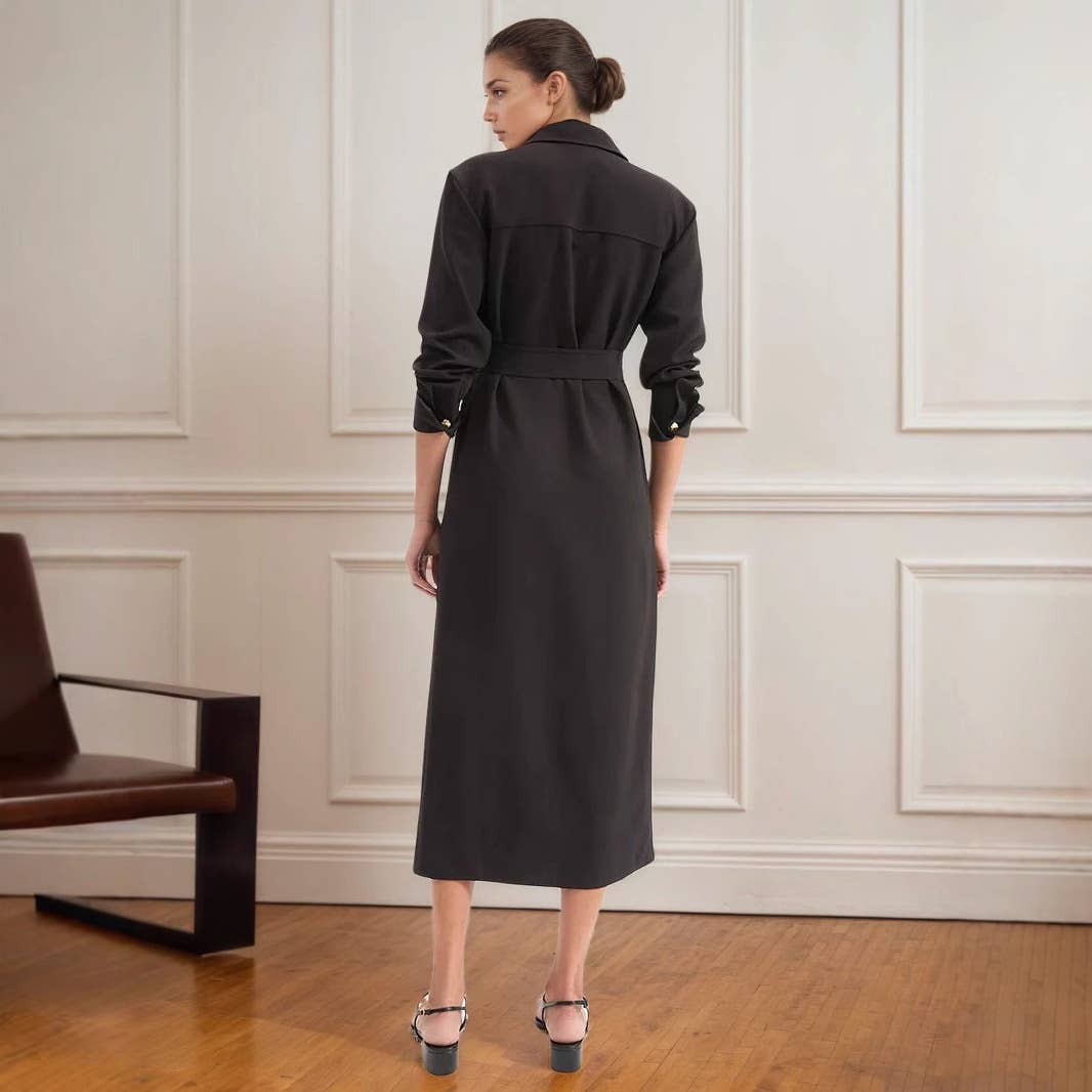 Single-row metal buttoned shirt-style dress