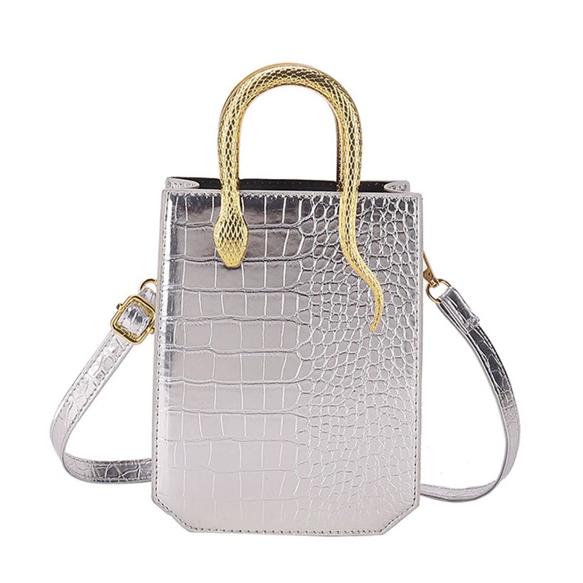 Stone-patterned glossy hand-held tote bag