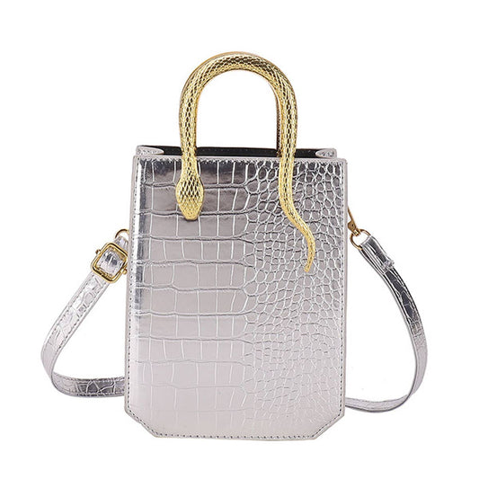 Stone-patterned glossy hand-held tote bag