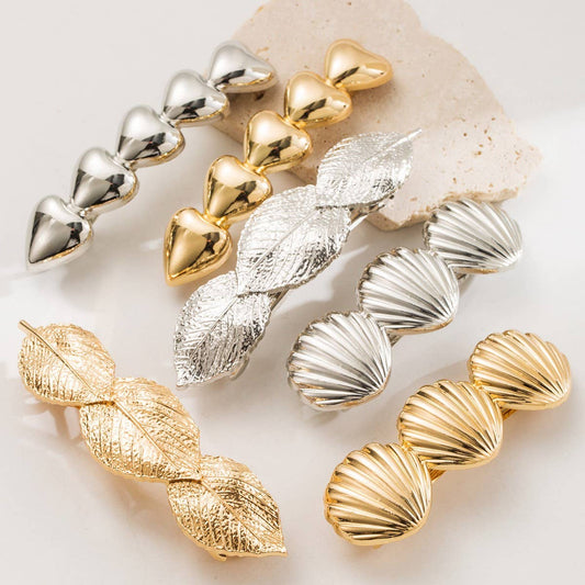 Minimalist Metal Heart Leaf Shell Ponytail Clip
