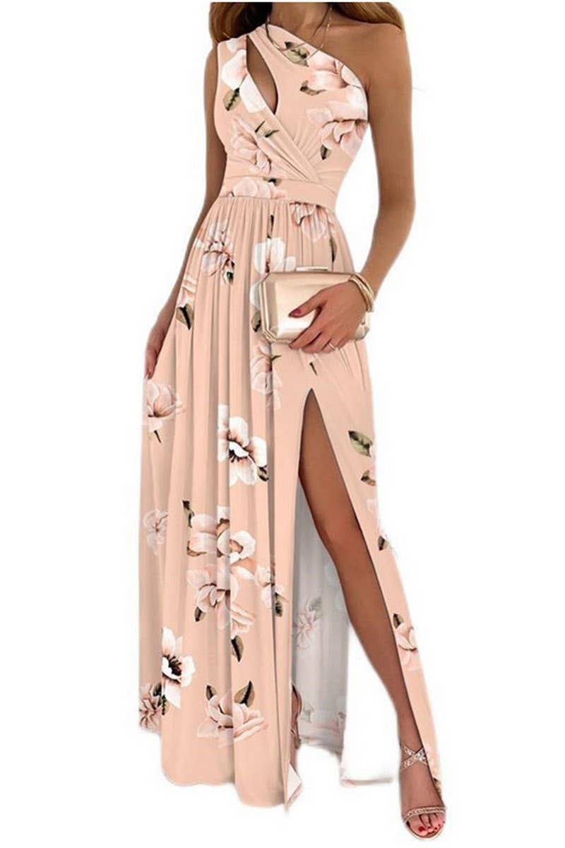 CWDMD6444_HIGH WAIST SLEEVELESS ONE SHOULDER SLIT MAXI DRESS