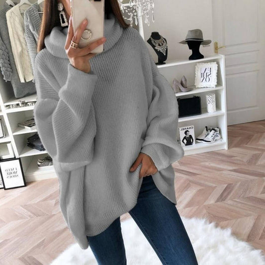 Women's Solid Turtleneck Loose Knit Sweater