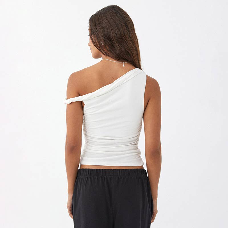 Solid One-Shoulder Asymmetrical Cropped Top