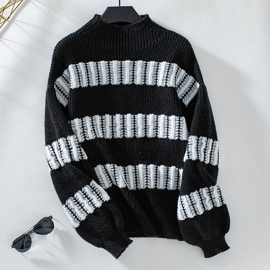 Stylish all-in-one semi-turtleneck sweater