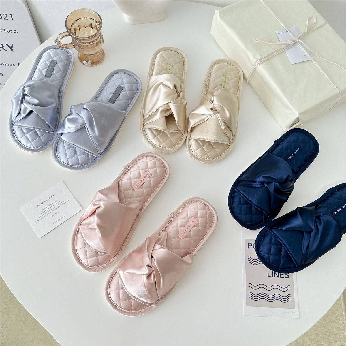 CROSS BOWKNOT FABRIC SLIPPERS INDOOR SLIPPERS