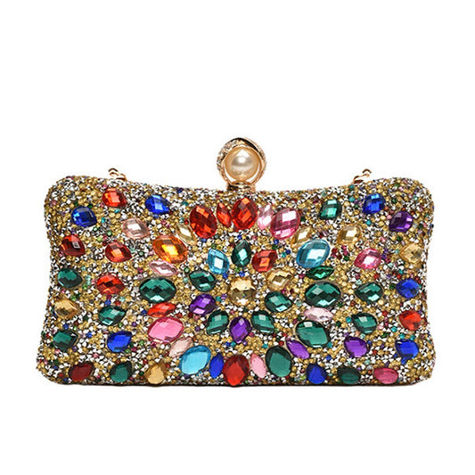 Fashionable colored diamond crossbody chain bag