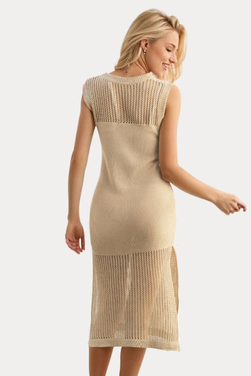 CWDSD3916_KNITTED HOLLOWED-OUT SEE-THROUGH SLEEVELESS DRESS