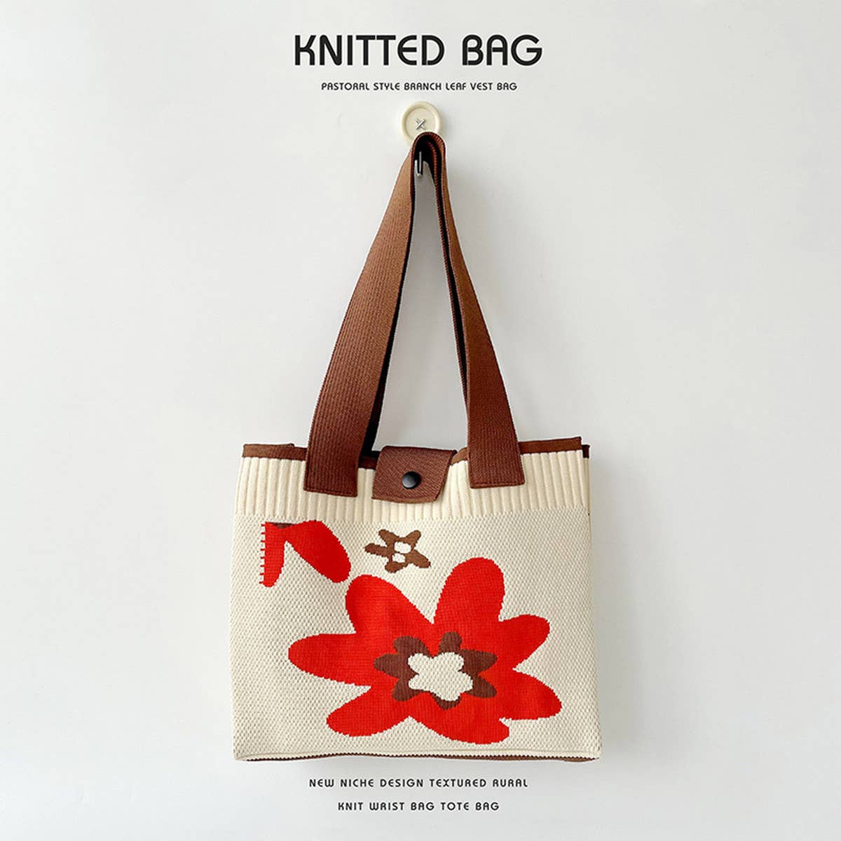 CUTE FLORAL KNITTED LARGE CAPACITY TOTE BAG_CWAB1539