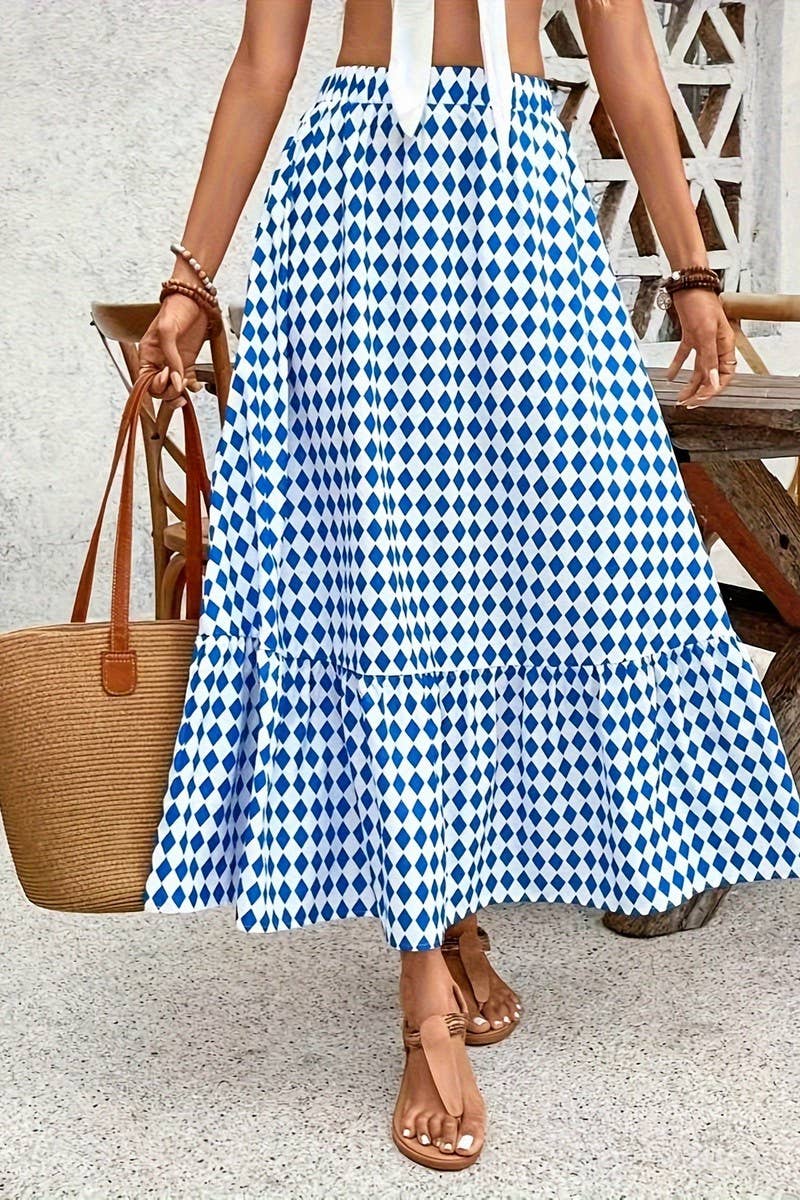 CWBLS0531_SUMMER ELASTIC HIGH WAIST PRINTED SKIRT