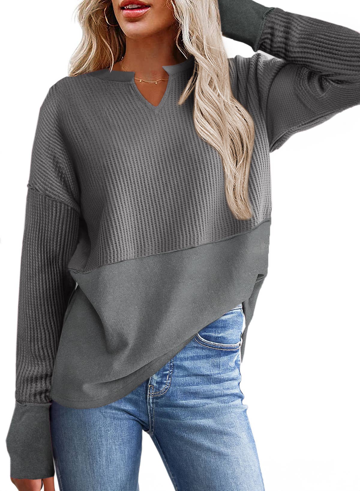 Solid color long sleeve stitched loose hoodie