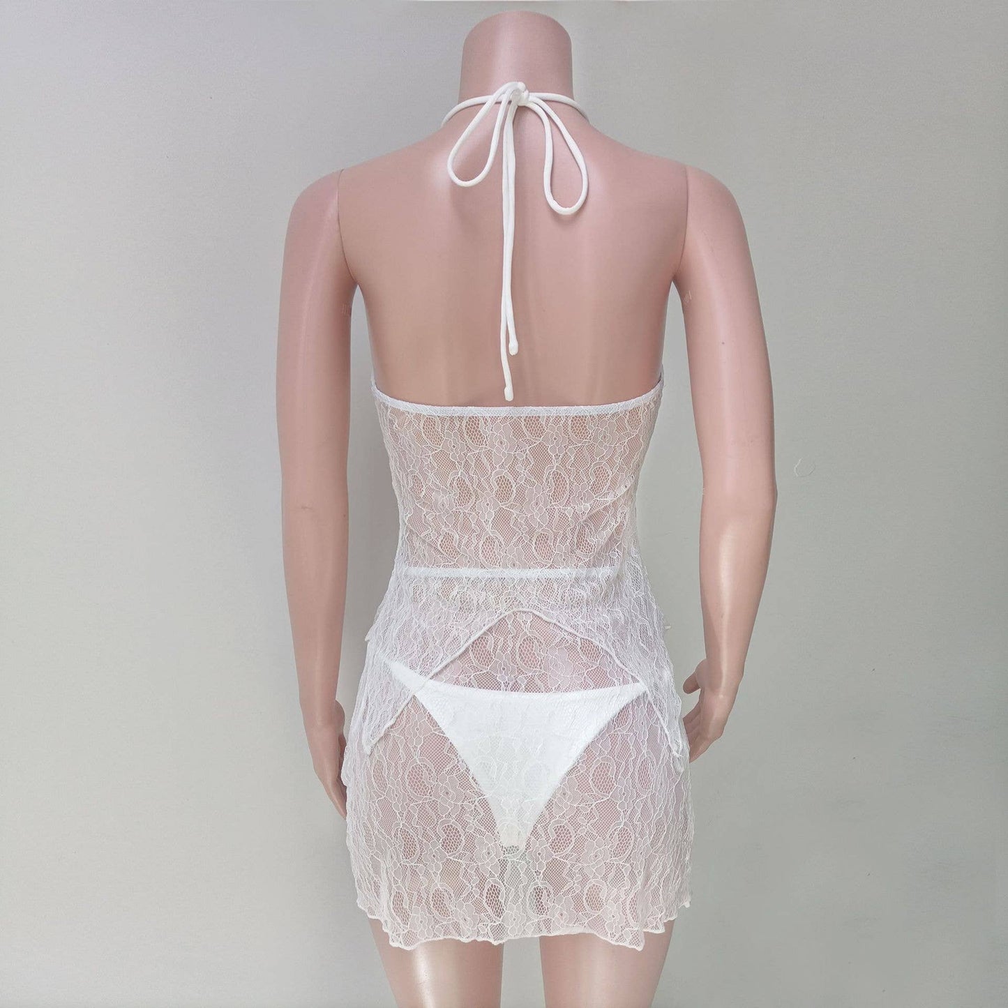 See-through hollowed-out halter skirt lace suit