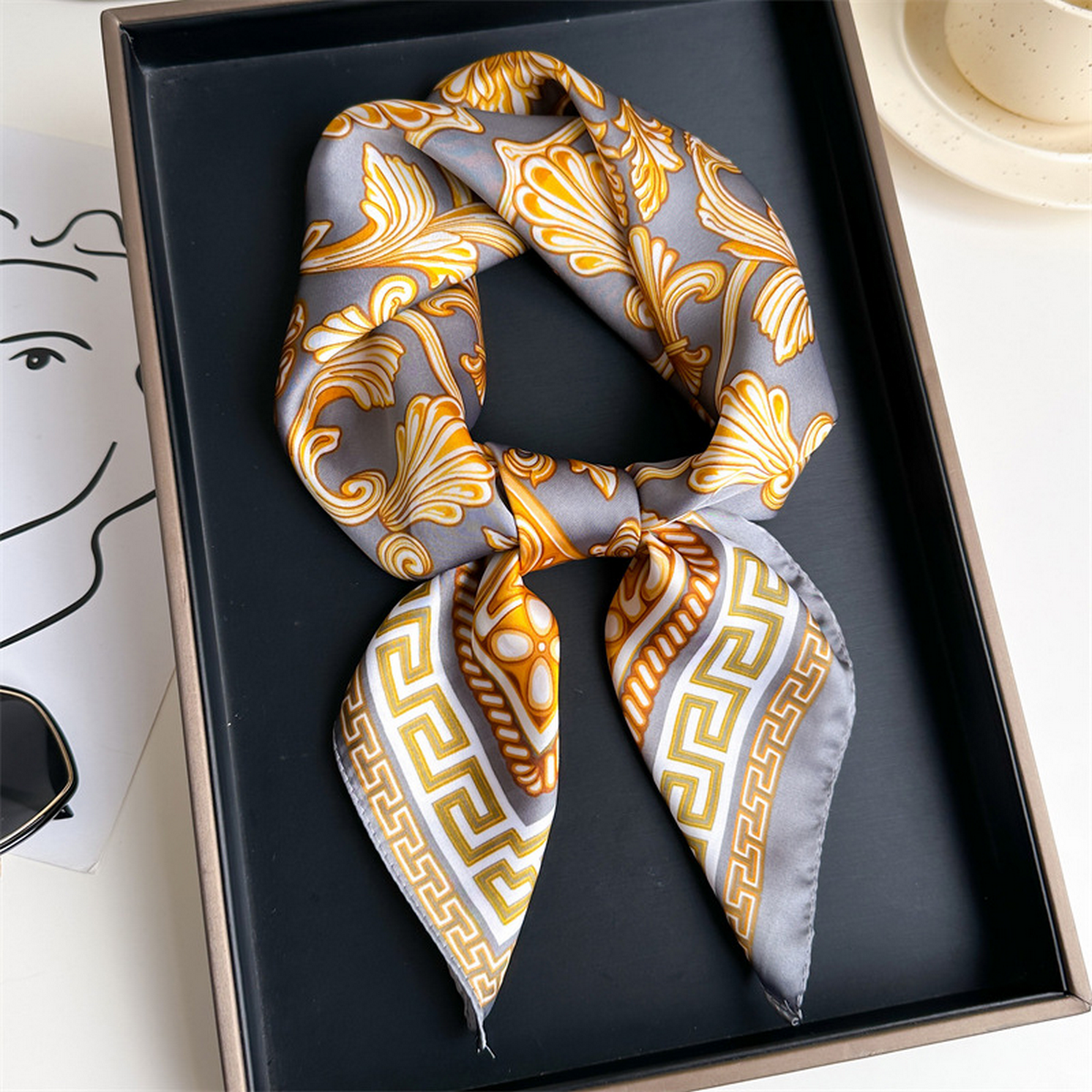 Lily Print Satin Square Scarf for Summer Sun