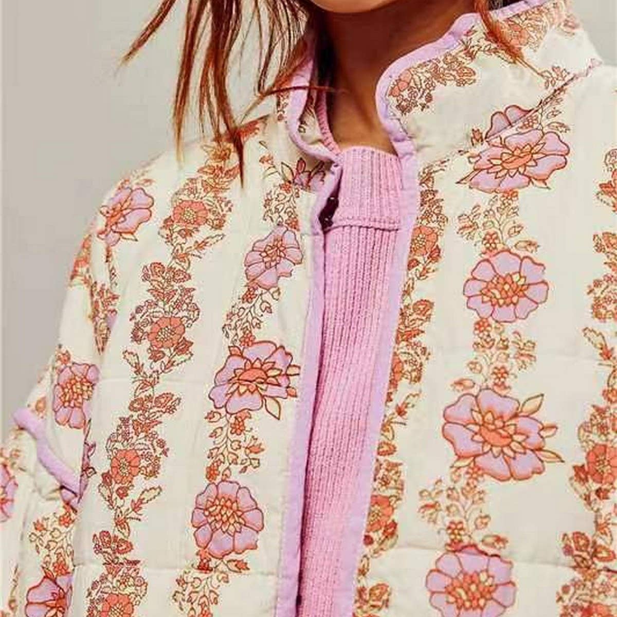 COLOUR-BLOCK FLORAL PRINT QUILTED JACKETS