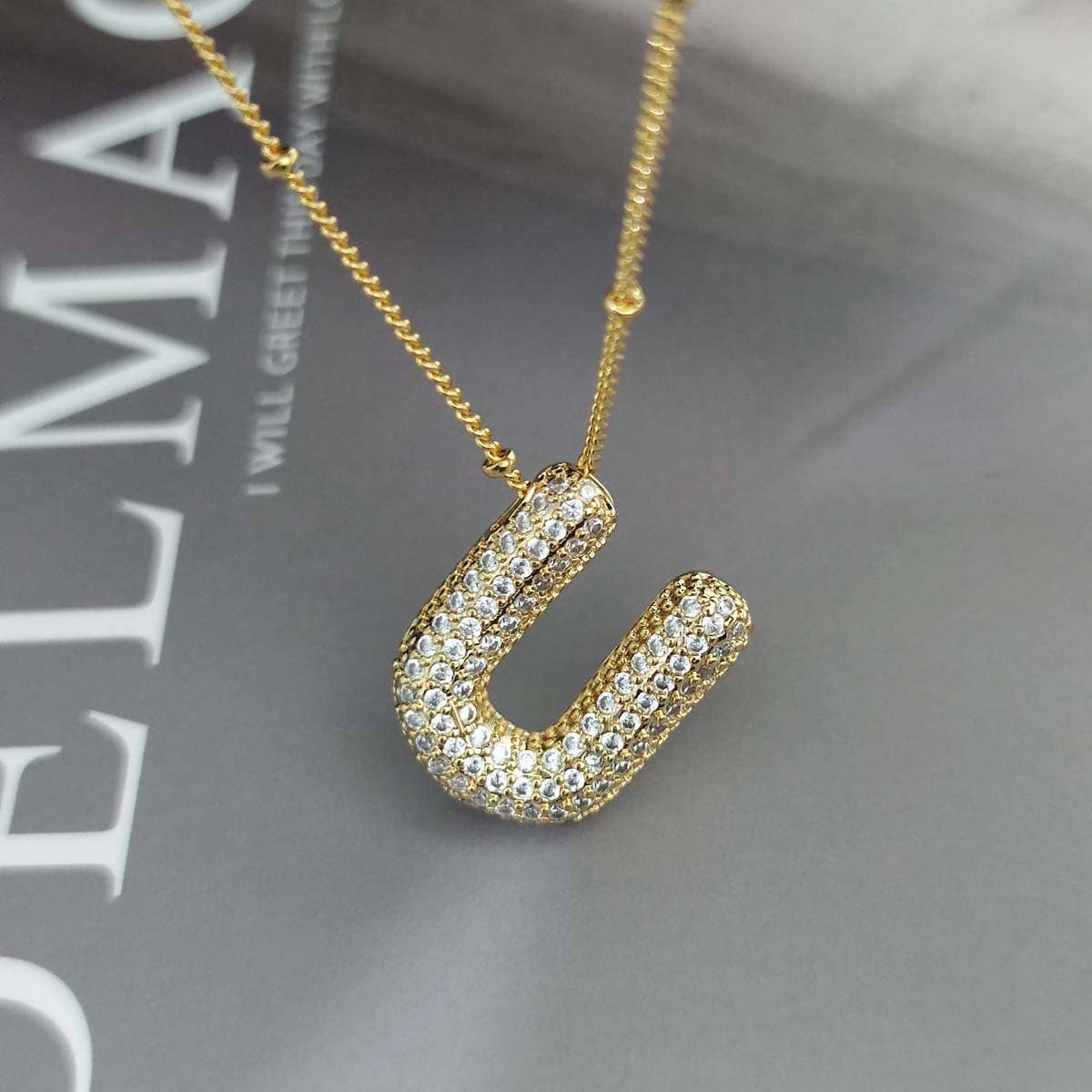 Copper Zirconia 26 Letters Pendant Necklace