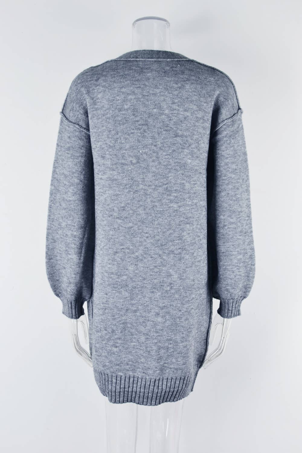 KNIT SOLID POCKET LONG FASHION SWEATER JACKET