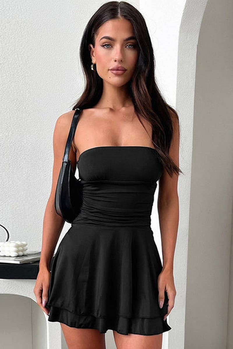 CWDSD8596_FASHION SLIM TUBE TOP SEXY DRESS