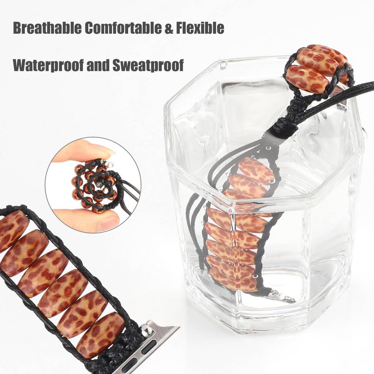 IWATCH9 WOODEN BEADS WAX ROPE STRAP Apple Watch9-1