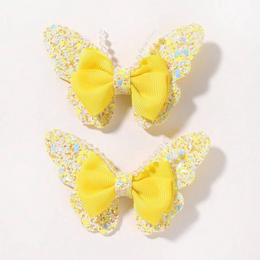 Glitter Bow Hair Clips Set for Baby Girls