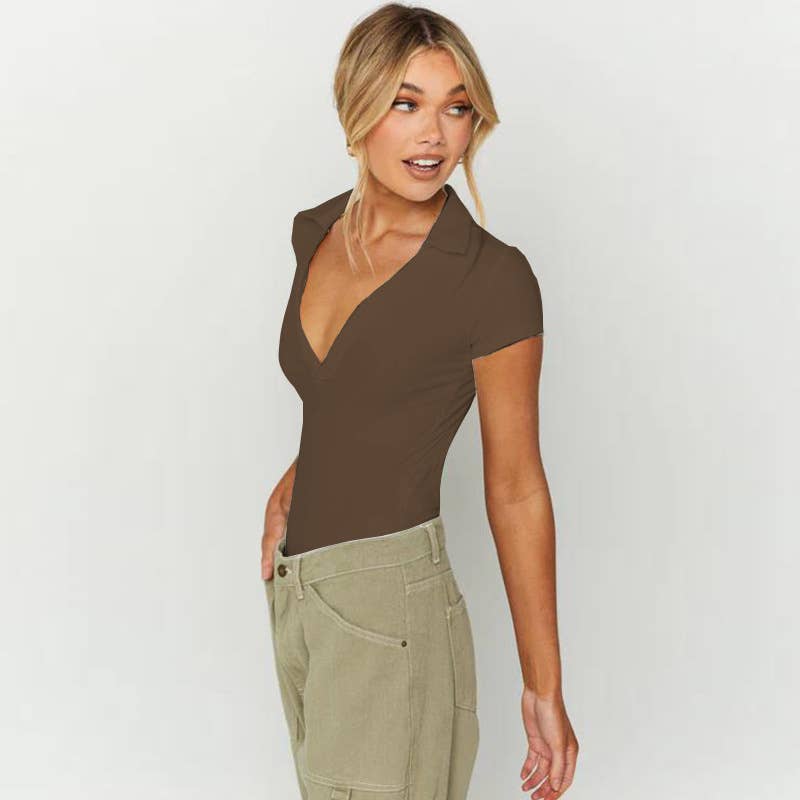 Sexy slim polo neck Spice short sleeve T-shirt