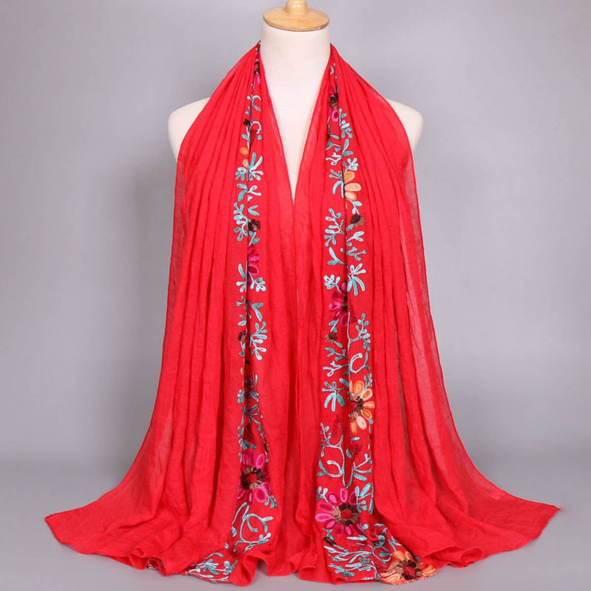 EMBROIDERED COTTON SCARF LONG VEIL SHAWL