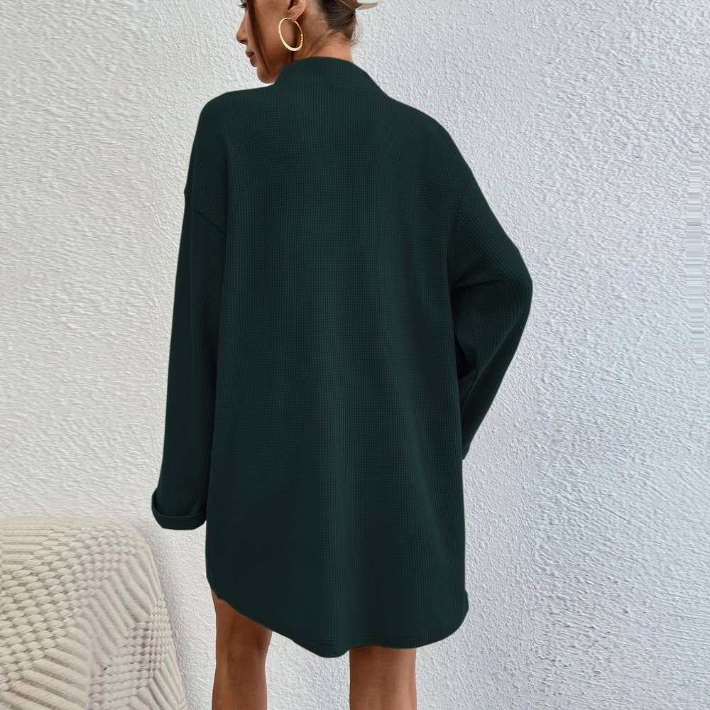 LOOSE CASUAL SEXY V-NECK POCKET LONG SLEEVE DRESS