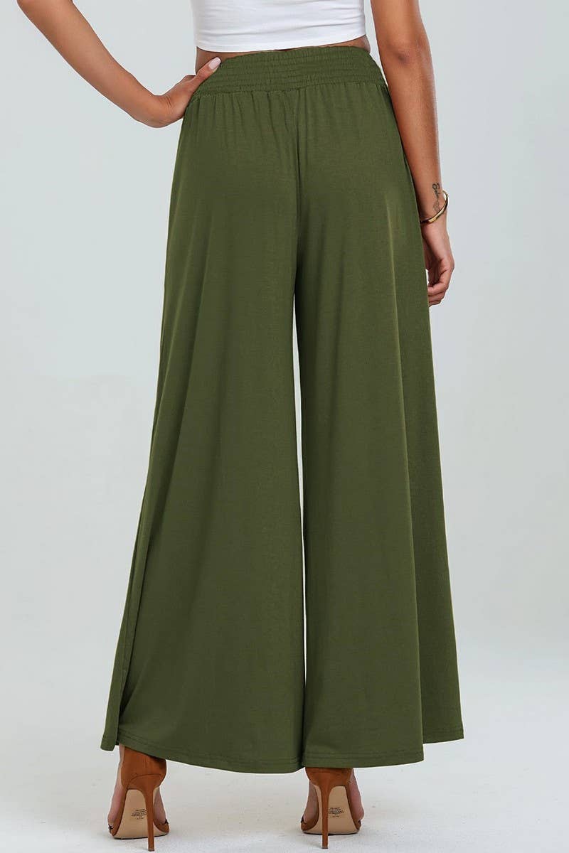 CWBLP1862_SOLID COLOR ELASTIC WAIST LOOSE CASUAL TROUSERS