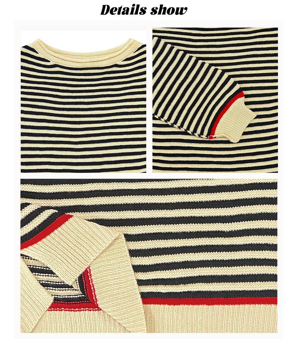 Striped knitted round-neck long-sleeved sweater
