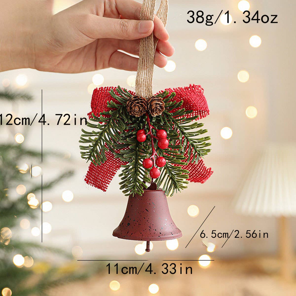 CWMM10370_CHRISTMAS METAL BELL BOW PINECONE DOOR ORNAMENT