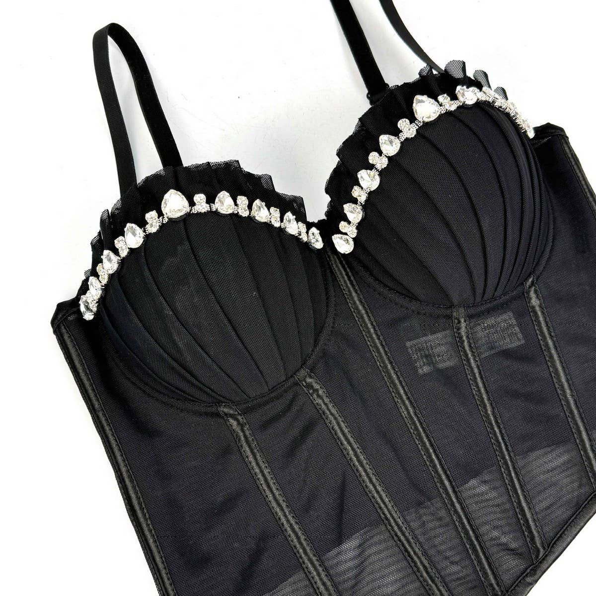 LUXURY DESIGN HERRINGBONE BRA WITH RHINESTONES