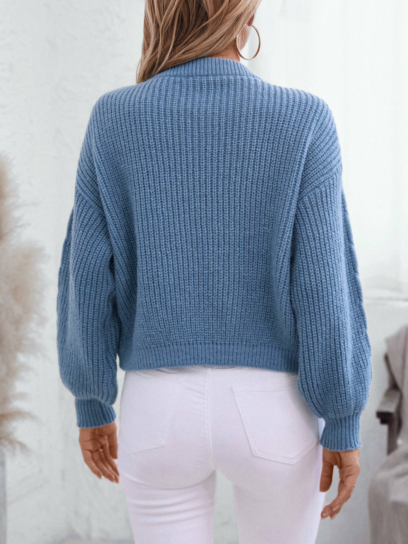 V-NECK LOOSE SHORT LACE-UP SEXY KNIT