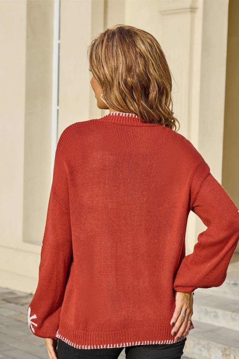 CWOCAL00802_BOAT NECK FLORAL JACQUARD KNIT CARDIGAN