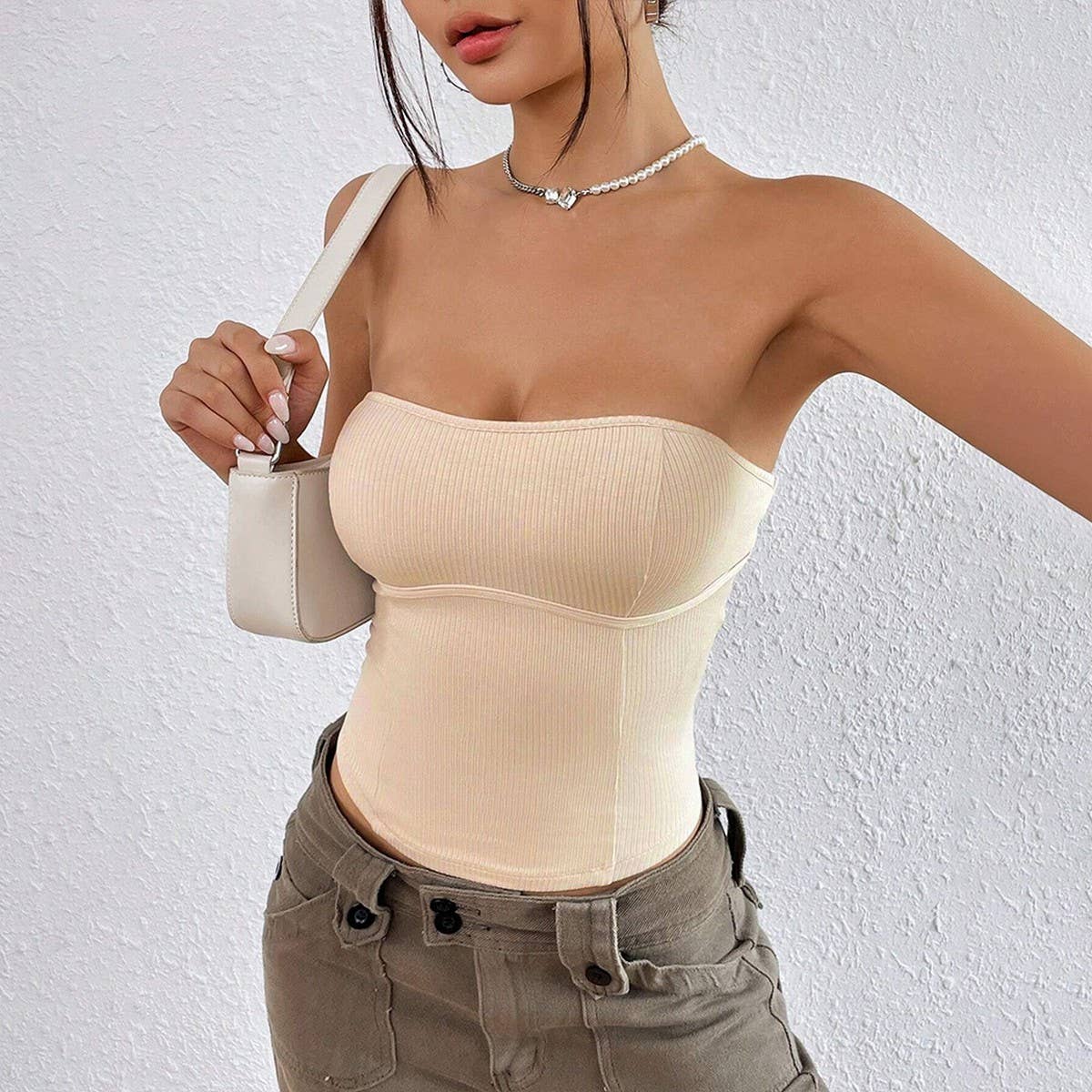 Sexy knit slimming strapless top
