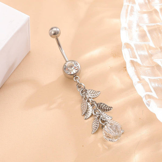 Leaf Tassel CZ Belly Ring for Navel Piercing_CWMM9249