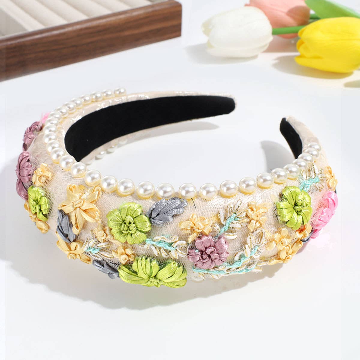 VERSATILE SPONGE IMITATION PEARL FLOWER HEADBAND