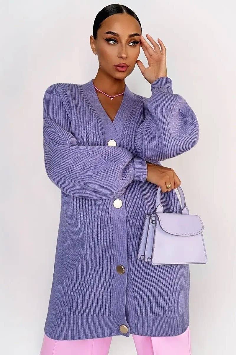 CWOCAL1481_V-NECK SOLID COLOR LENGTH KNITTED SWEATER COATS