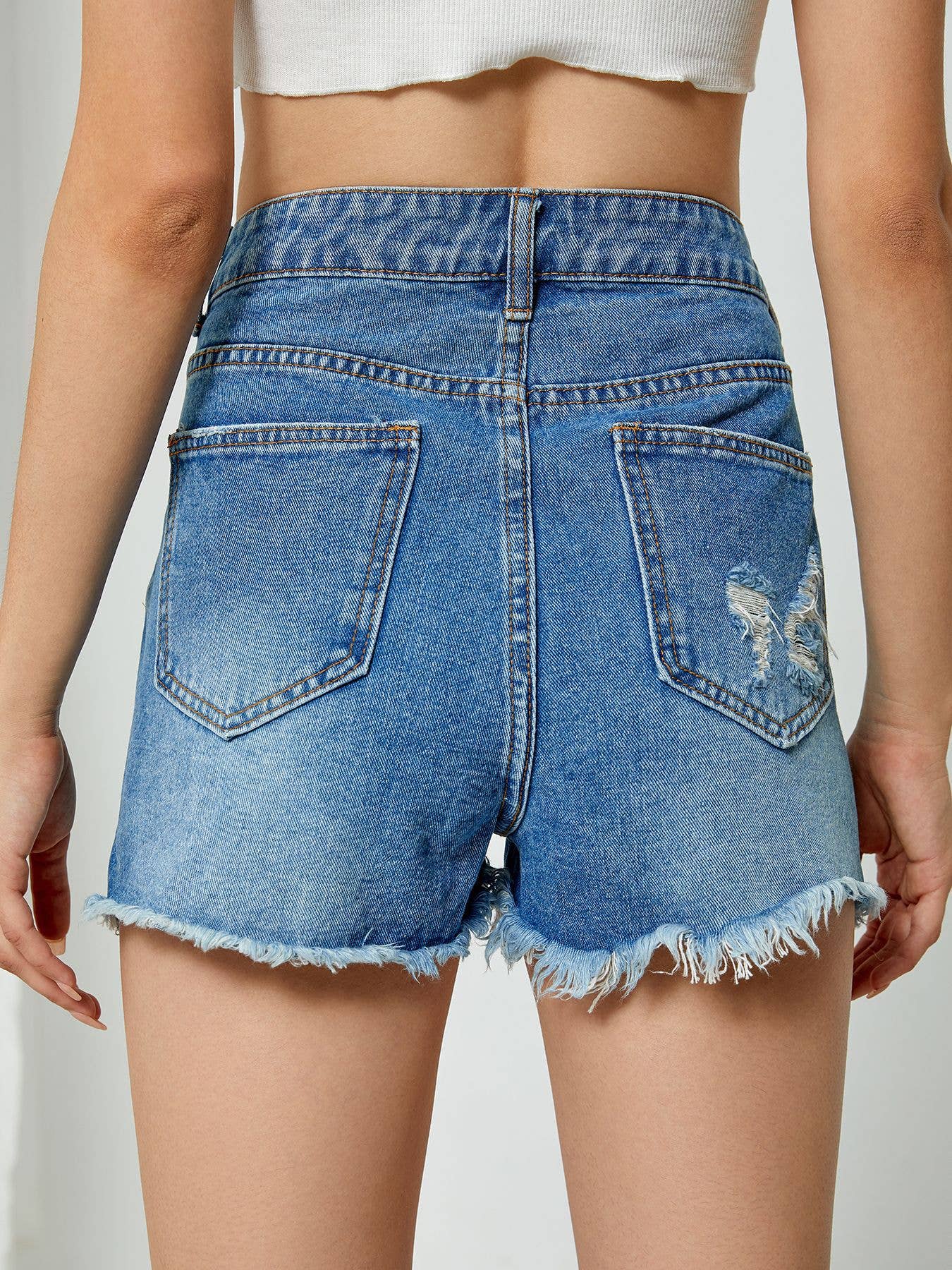 RIPPED HIGH-WAISTED HOT PANTS DENIM SHORTS