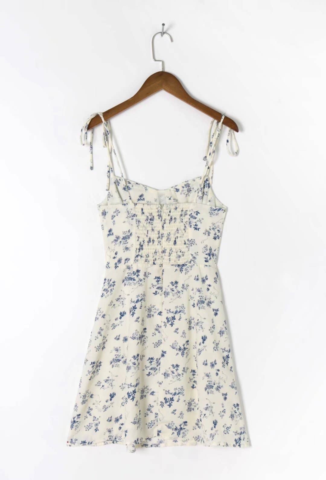 V-neck, cinched waist, halter strap  short dress