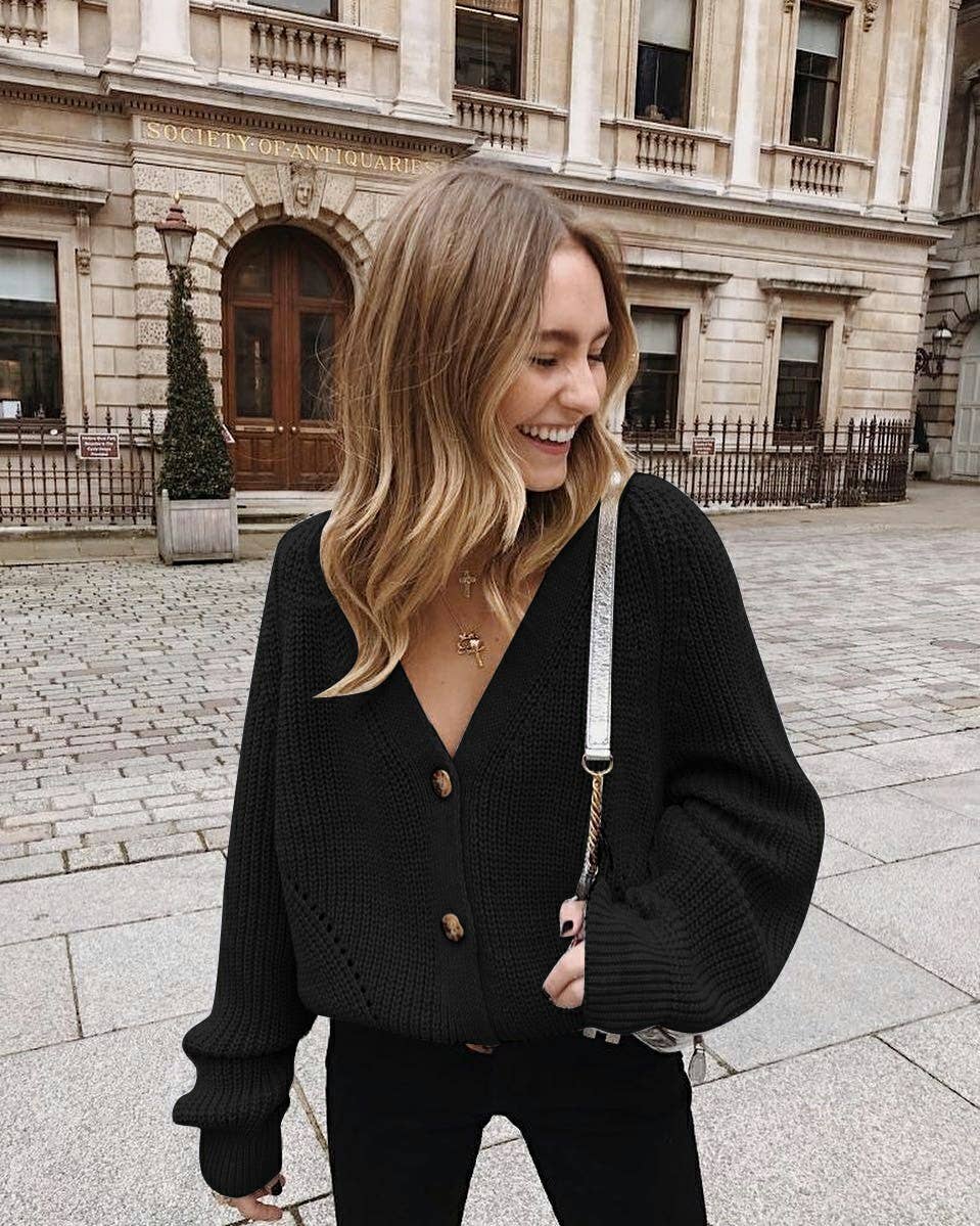 SOLID COLOR SWEATER CARDIGAN SHORT KNIT COAT