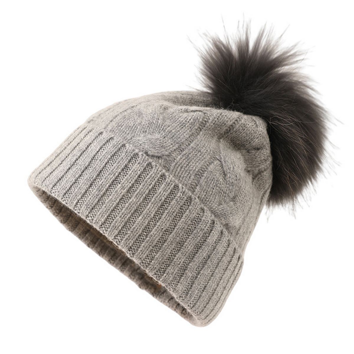Winter Knit Pom Pom Hat ? Soft Cashmere for Her_CWAH3996