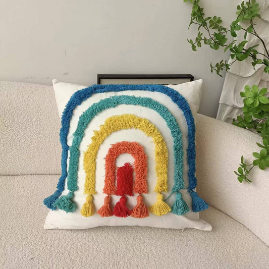 BOHO RAINBOW  TUFTED PILLOW COVER_CWMM0236