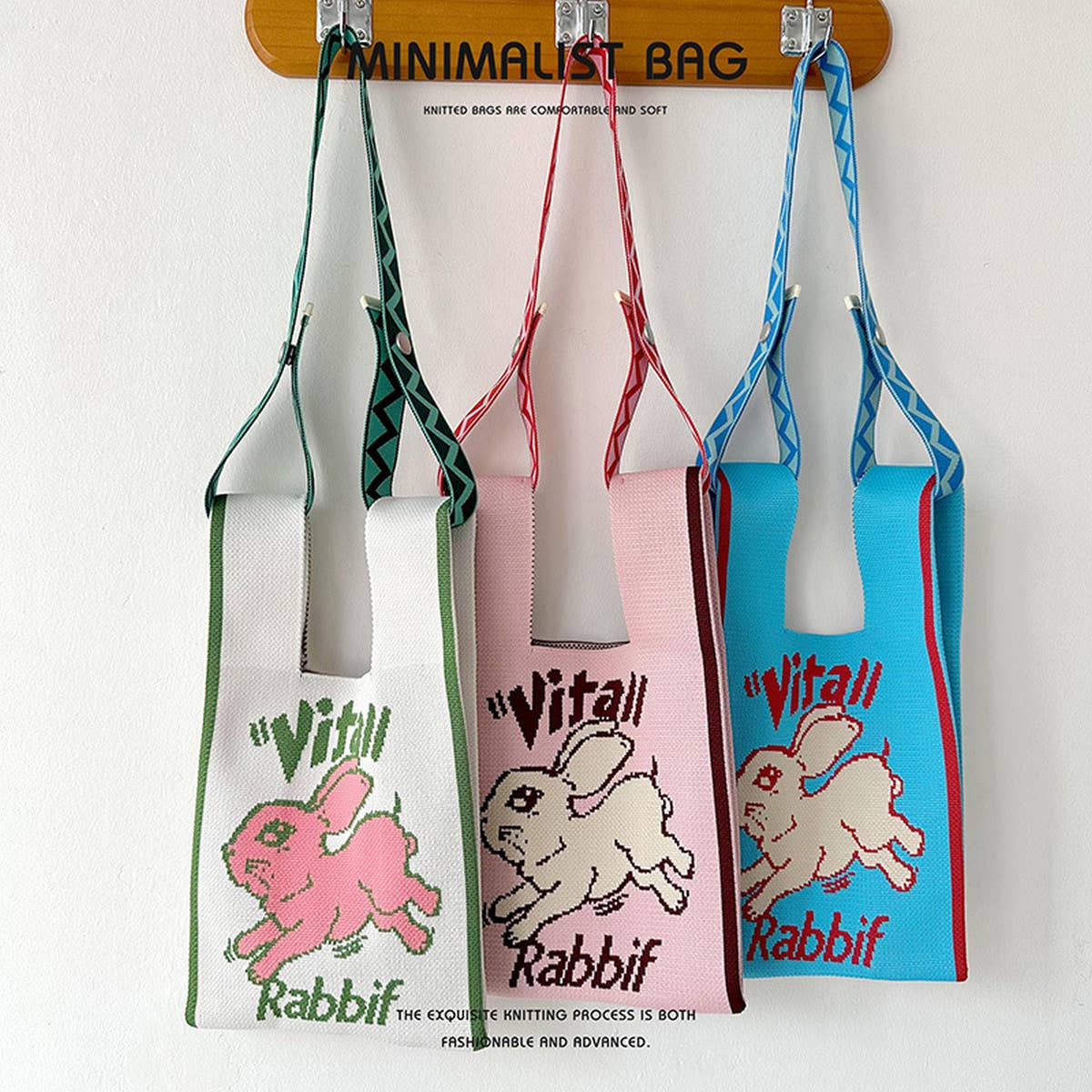 CUTE RABBIT KNITTED SHOULDER TOTE BAG_CWAB1527