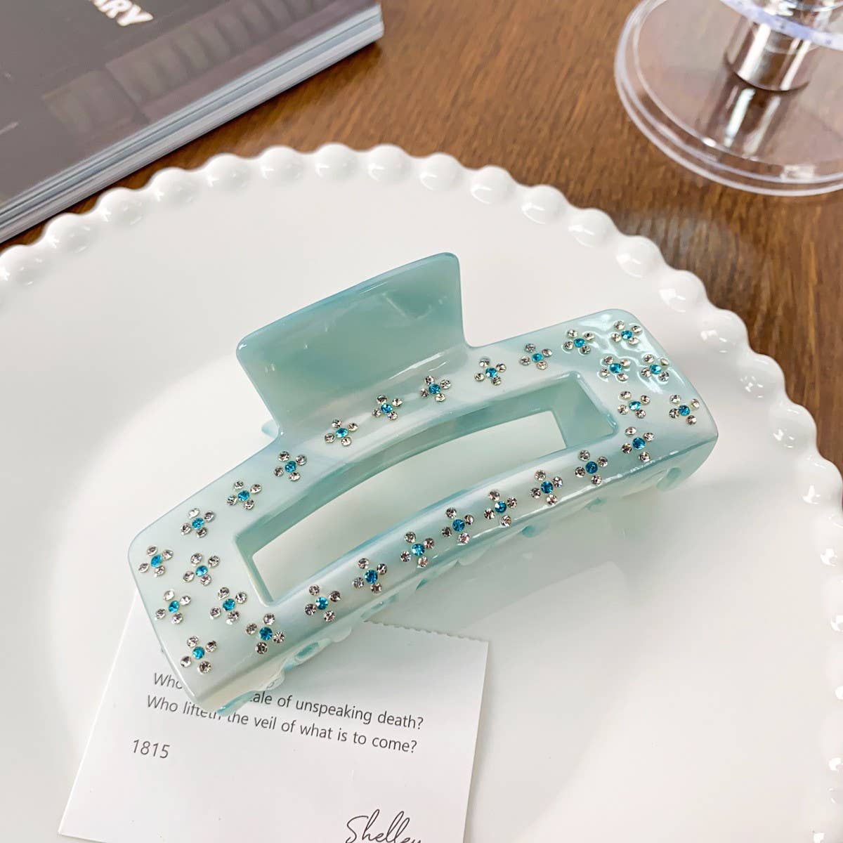 Sky Blue Hair Claw, Luxe Large Rhinestone Clip_CWAHA1595
