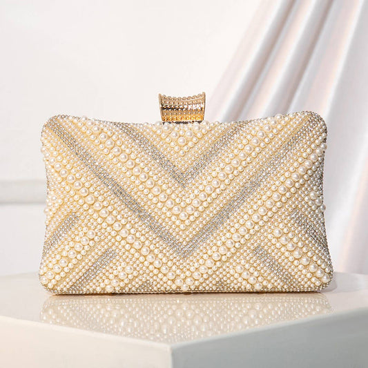 NEW HAND-BEADED PEARL BANQUET CLUTCH_CWAB2486